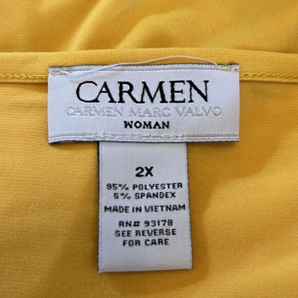 Carmen Carmen Marc Valvo yellow short sleeve cowl neck blouse Size 2X - Picture 9 of 10